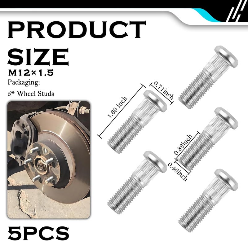 VKQTS 5PCS Wheel Studs M12×1.5,Professional Wheel Lug Stud Compatible with Honda,Acura,Practical Wheels Bolts Car Accessories Replacement OEM Number#90113SA0013/90113SA0025 - Image 2